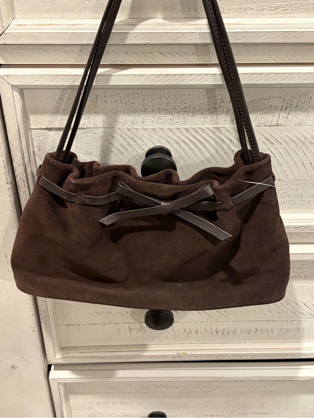 Express Brown Faux Suede Mini Shoulder Bag Y2K Bow Purse | NWT